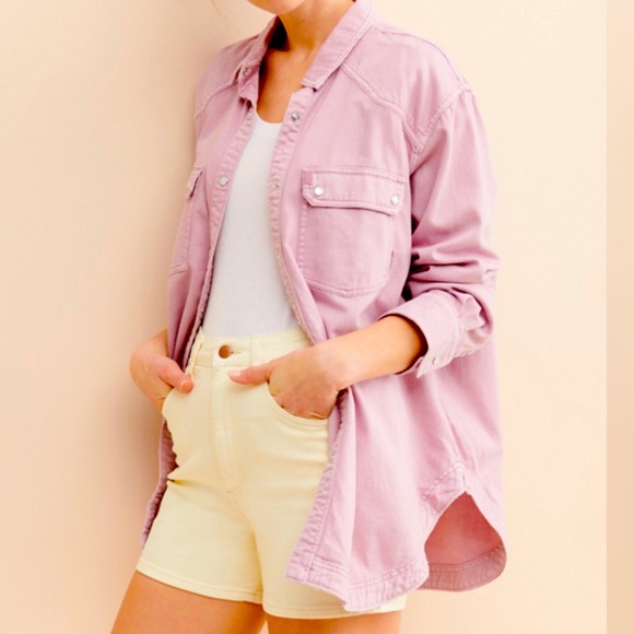 We The Free x Free People Westward Bound Lg Button Oversized Pink Shacket New - Picture 11 of 12